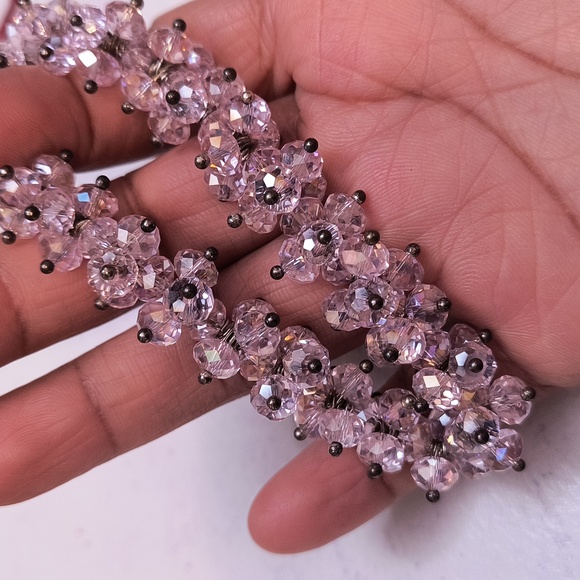 Pink Swarovski Like Crystals Cluster Bead Stretch Bracelet - Picture 3 of 7